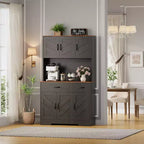 Meuble de rangement avec station de charge, Armoire de cuisine de 180 cm, Vaisselier de cuisine de style campagnard avec tiroirs, Étagères réglables pour salle à manger