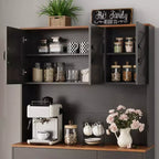 Meuble de rangement avec station de charge, Armoire de cuisine de 180 cm, Vaisselier de cuisine de style campagnard avec tiroirs, Étagères réglables pour salle à manger