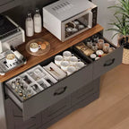 Meuble de rangement avec station de charge, Armoire de cuisine de 180 cm, Vaisselier de cuisine de style campagnard avec tiroirs, Étagères réglables pour salle à manger