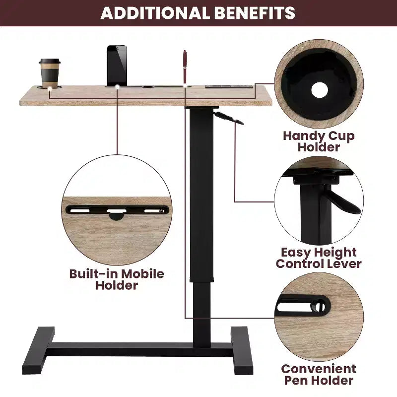 Home Imports Emporium Table de lit réglable avec roulettes, support robuste pour ordinateur portable avec chargement USB et Type-C, porte-gobelet