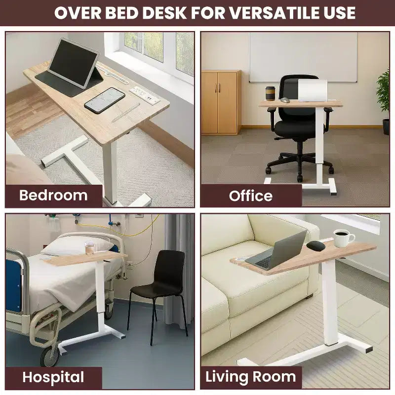 Home Imports Emporium Table de lit réglable avec roulettes, support robuste pour ordinateur portable avec chargement USB et Type-C, porte-gobelet