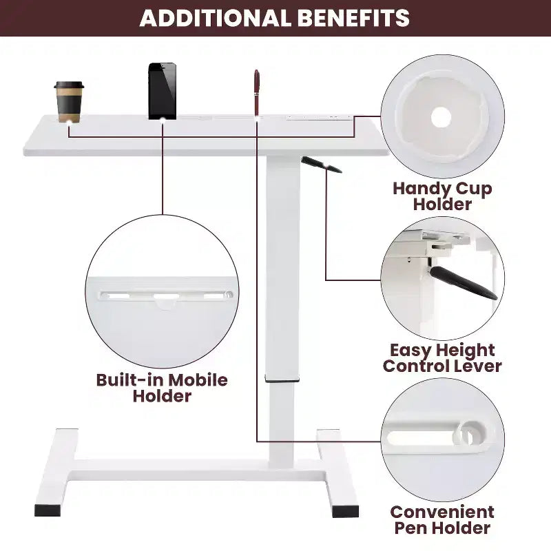 Home Imports Emporium Table de lit réglable avec roulettes, support robuste pour ordinateur portable avec chargement USB et Type-C, porte-gobelet