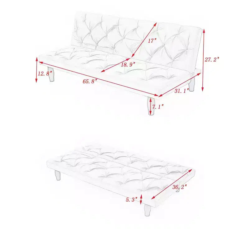 Canapé-lit futon en velours TUYOHW avec dossier réglable, canapé convertible moderne de 66 po pour salon, chambre, appartement et usage invité