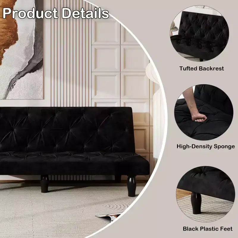 Canapé-lit futon en velours TUYOHW avec dossier réglable, canapé convertible moderne de 66 po pour salon, chambre, appartement et usage invité