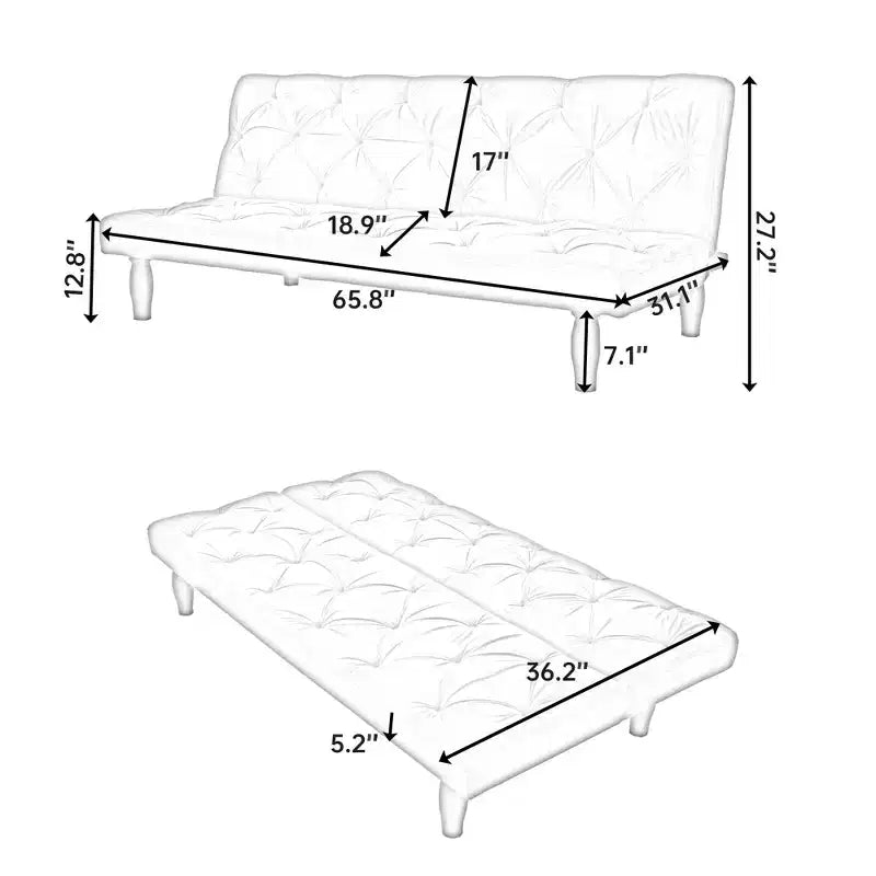 Canapé-lit futon en velours TUYOHW avec dossier réglable, canapé convertible moderne de 66 po pour salon, chambre, appartement et usage invité