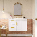 Bathroom Vanity 30-Inch Wall-Mounted with Ceramic Sink, Drawers, and Soft-Close Doors; Modern Bathroom Vanity