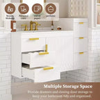 Meuble-lavabo mural de 30 pouces avec lavabo en céramique, tiroirs et portes à fermeture douce; Meuble-lavabo moderne