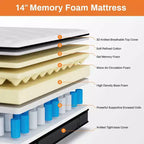 Liquidation matelas King - Matelas hybride 14 pouces en boîte, ressorts ensachés, fermeté moyenne, isolation des mouvements, certifié CertiPUR-US, sans fibre de verre