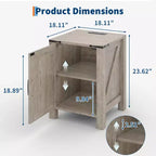 Table de chevet rustique avec station de charge, Table de nuit en bois de 45 cm avec porte coulissante, Étagère réglable et rangement à deux niveaux