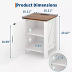 Table de chevet rustique avec station de charge, Table de nuit en bois de 45 cm avec porte coulissante, Étagère réglable et rangement à deux niveaux