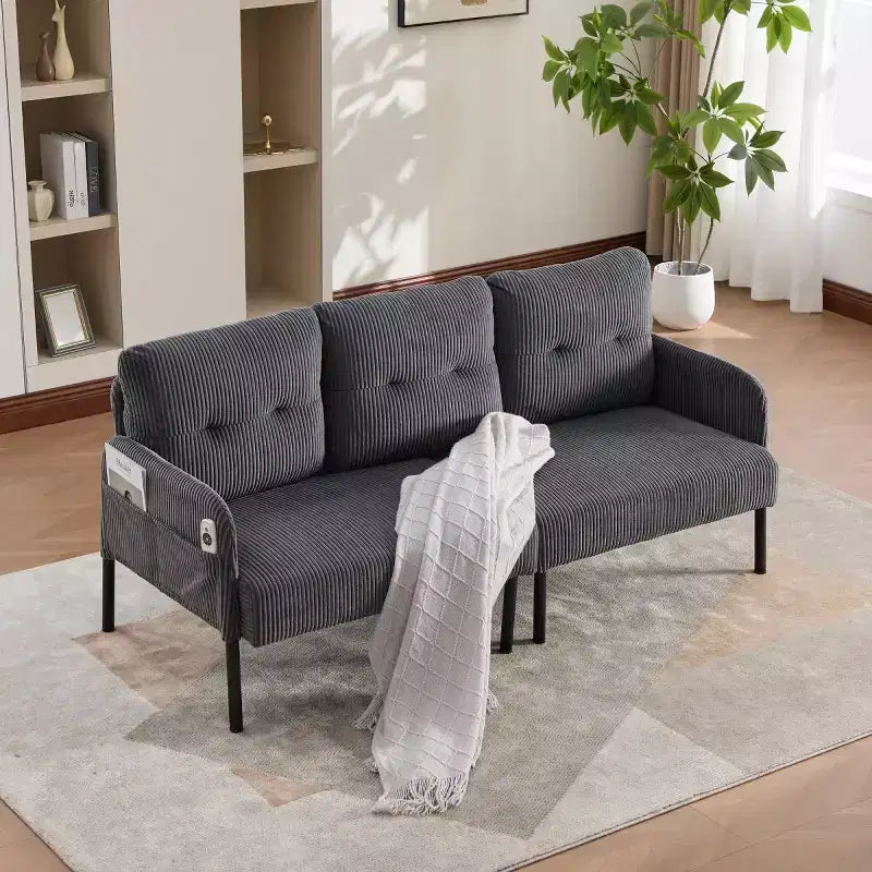 Causeuse moderne surdimensionnée, Canapé 2 places en velours côtelé avec pieds en métal et poches latérales pour salon, chambre, dortoir ou appartement - Panipeachy