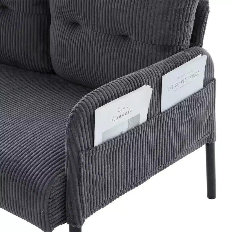 Causeuse moderne surdimensionnée, Canapé 2 places en velours côtelé avec pieds en métal et poches latérales pour salon, chambre, dortoir ou appartement - Panipeachy
