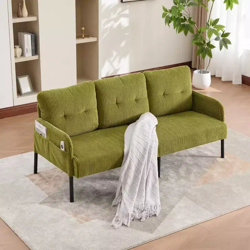 Causeuse moderne surdimensionnée, Canapé 2 places en velours côtelé avec pieds en métal et poches latérales pour salon, chambre, dortoir ou appartement - Panipeachy