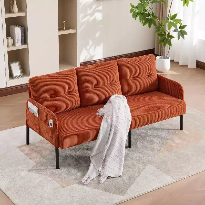 Causeuse moderne surdimensionnée, Canapé 2 places en velours côtelé avec pieds en métal et poches latérales pour salon, chambre, dortoir ou appartement - Panipeachy