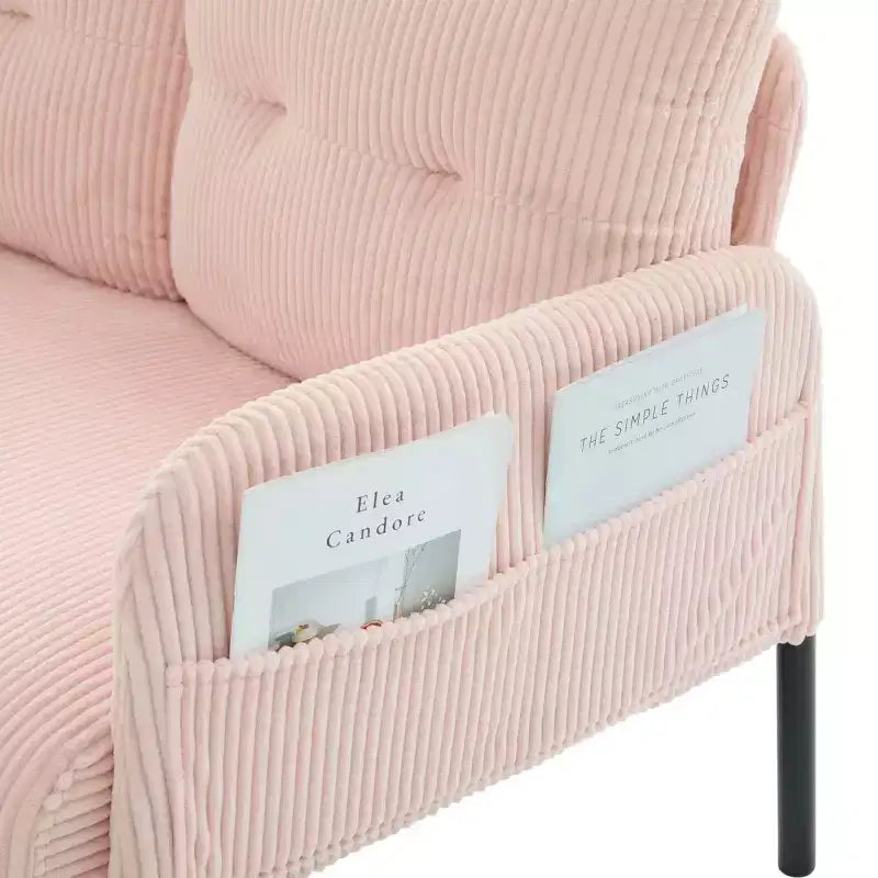 Causeuse moderne surdimensionnée, Canapé 2 places en velours côtelé avec pieds en métal et poches latérales pour salon, chambre, dortoir ou appartement - Panipeachy
