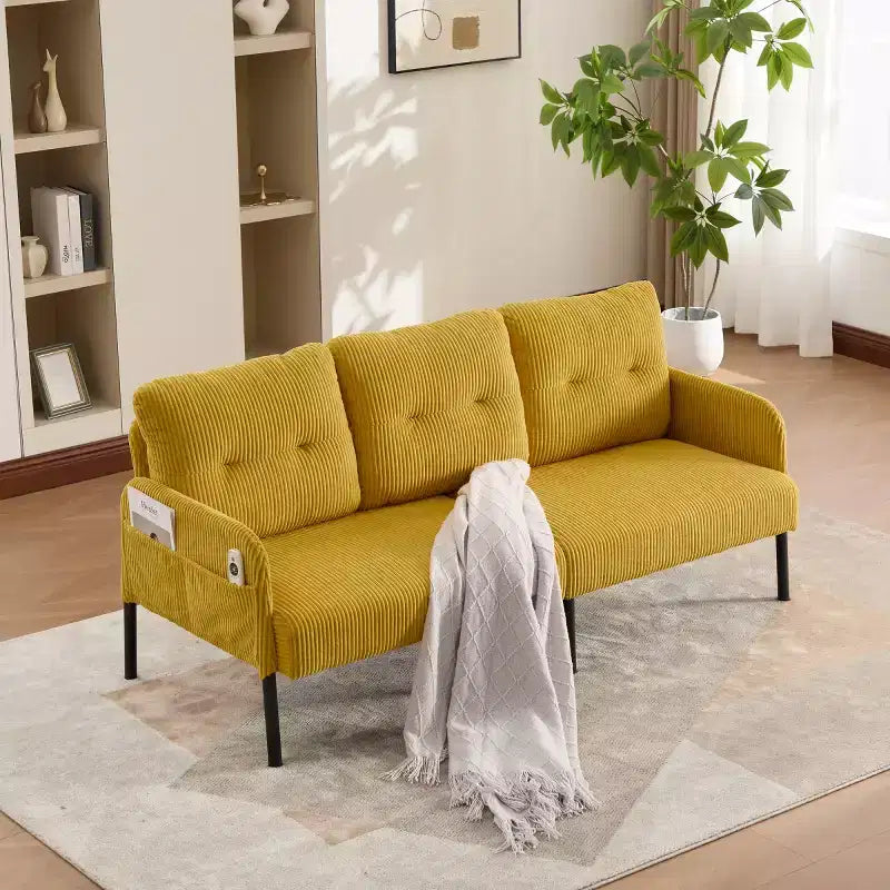 Causeuse moderne surdimensionnée, Canapé 2 places en velours côtelé avec pieds en métal et poches latérales pour salon, chambre, dortoir ou appartement - Panipeachy