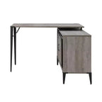 TUYOHW Bureau d'angle avec armoire latérale, porte coulissante de grange, bureau industriel avec compartiments de rangement, trou de câble, bureau d'ordinateur pour le bureau