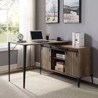 TUYOHW L-Shape Writing Desk with Side Cabinet,Sliding Barn Door,Industrial Desk with Storage Compartments,Cable Hole,Computer Desk for Office