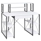 TUYOHW Bureau d'ordinateur de bureau avec rangement, tiroir, 8 compartiments, piètement luge en métal, plateau en bois, bureau d'écriture pour bureau à domicile