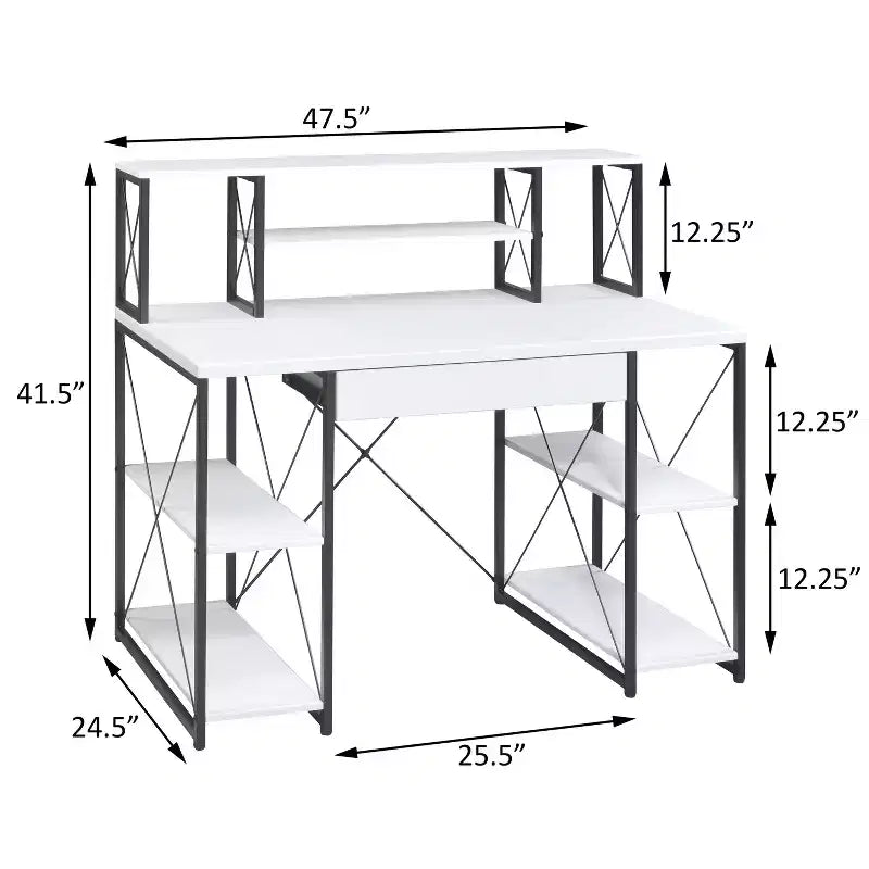 TUYOHW Bureau d'ordinateur de bureau avec rangement, tiroir, 8 compartiments, piètement luge en métal, plateau en bois, bureau d'écriture pour bureau à domicile