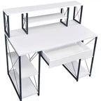 TUYOHW Bureau d'ordinateur de bureau avec rangement, tiroir, 8 compartiments, piètement luge en métal, plateau en bois, bureau d'écriture pour bureau à domicile