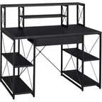 TUYOHW Bureau d'ordinateur de bureau avec rangement, tiroir, 8 compartiments, piètement luge en métal, plateau en bois, bureau d'écriture pour bureau à domicile