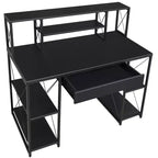 TUYOHW Bureau d'ordinateur de bureau avec rangement, tiroir, 8 compartiments, piètement luge en métal, plateau en bois, bureau d'écriture pour bureau à domicile