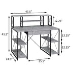 TUYOHW Bureau d'ordinateur de bureau avec rangement, tiroir, 8 compartiments, piètement luge en métal, plateau en bois, bureau d'écriture pour bureau à domicile