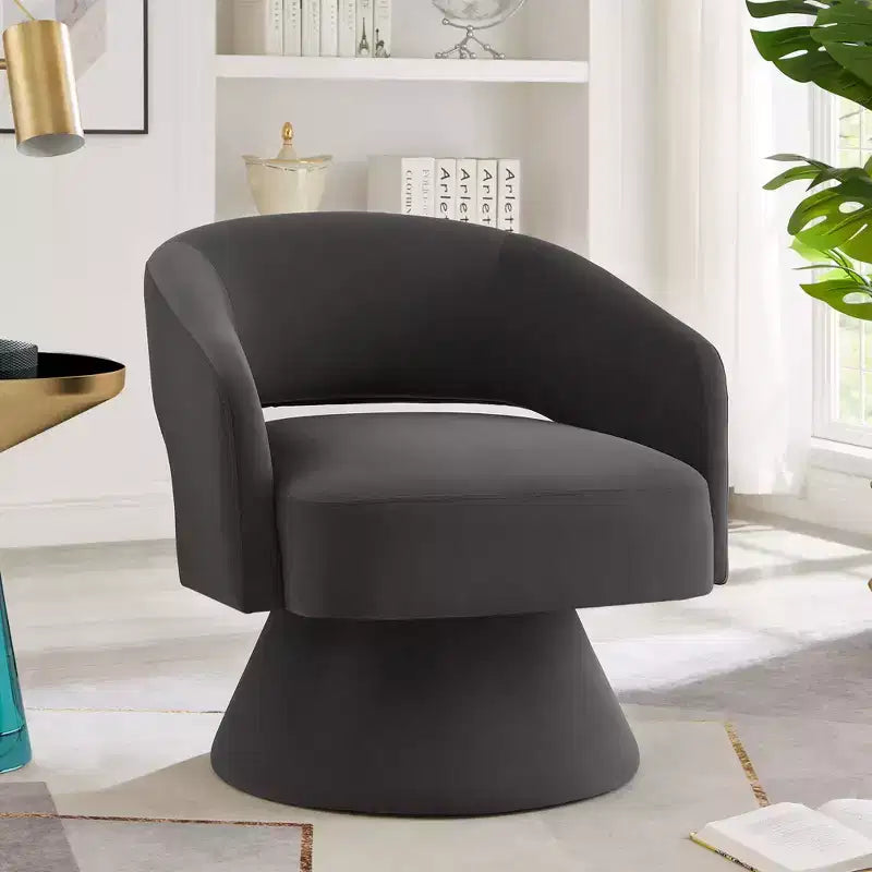 TUYOHW Modern Swivel Accent Chair with Velvet Upholstered Round Barrel Chair with Open Backrest & Armrest Comfy Chair for Bedroom, Living Room