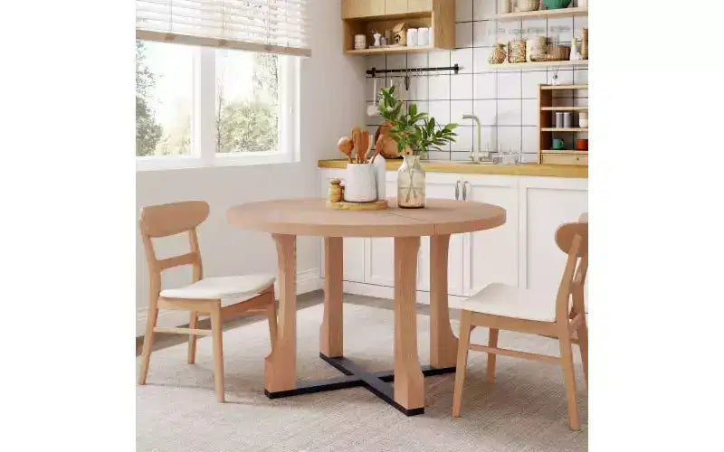 TUYOHW 48 Table de cuisine ronde pour 4 personnes, table à manger résistante aux rayures avec piètement en tréteaux, table compacte et peu encombrante pour salle à manger