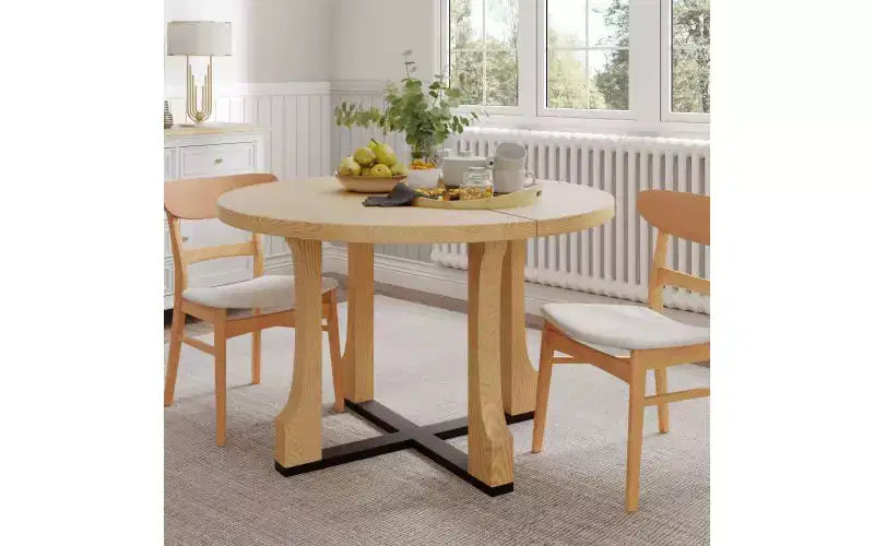 TUYOHW 48 Table de cuisine ronde pour 4 personnes, table à manger résistante aux rayures avec piètement en tréteaux, table compacte et peu encombrante pour salle à manger