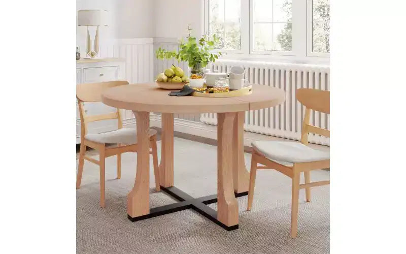 TUYOHW 48 Table de cuisine ronde pour 4 personnes, table à manger résistante aux rayures avec piètement en tréteaux, table compacte et peu encombrante pour salle à manger