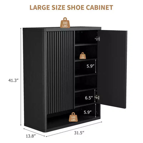 Meuble à chaussures de 80 cm, grand meuble de rangement pour chaussures avec étagères réglables, organisateur de chaussures en bois avec porte cannelée pour entrée et salon