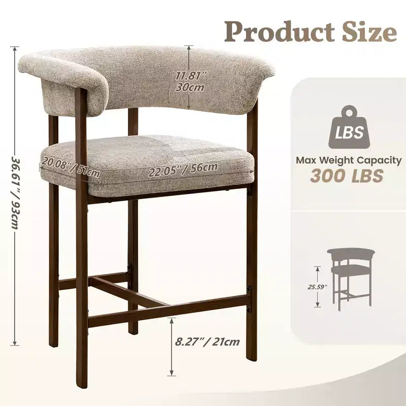 Chaise de salle à manger en bois KERDOM, lot de 1, chaise de salle à manger moderne en tissu rembourré, coussin d'assise large sans accoudoirs, chaise de salle à manger de ferme, beige