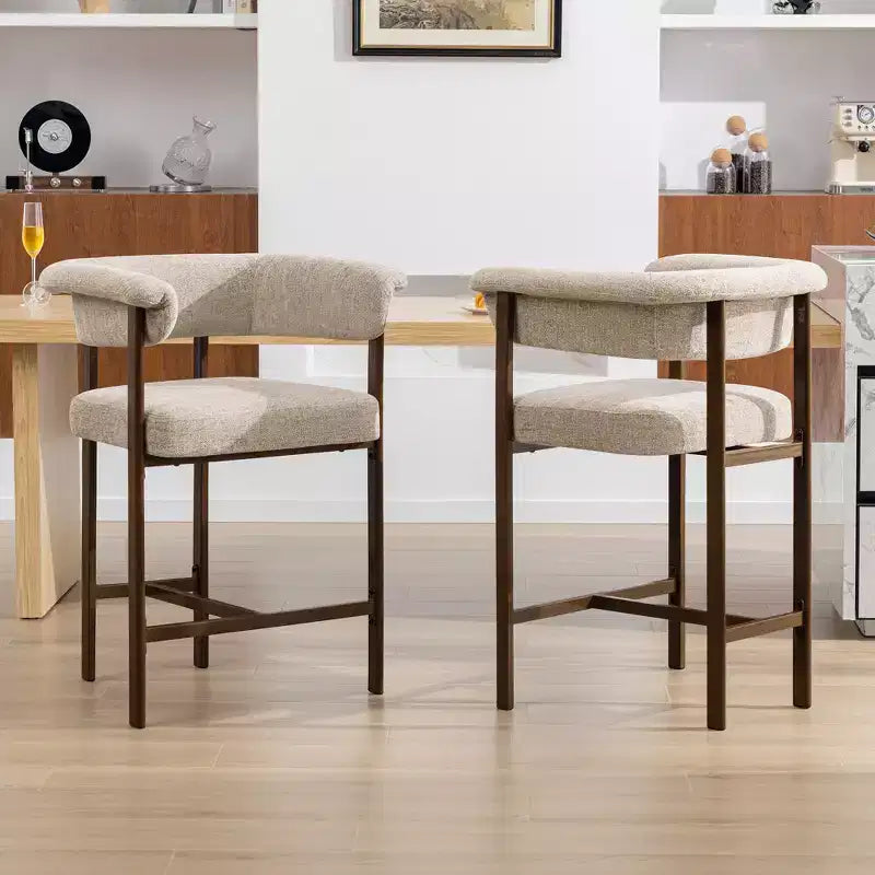 Chaise de salle à manger en bois KERDOM, lot de 1, chaise de salle à manger moderne en tissu rembourré, coussin d'assise large sans accoudoirs, chaise de salle à manger de ferme, beige