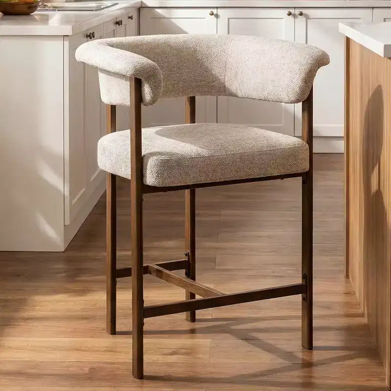 Chaise de salle à manger en bois KERDOM, lot de 1, chaise de salle à manger moderne en tissu rembourré, coussin d'assise large sans accoudoirs, chaise de salle à manger de ferme, beige