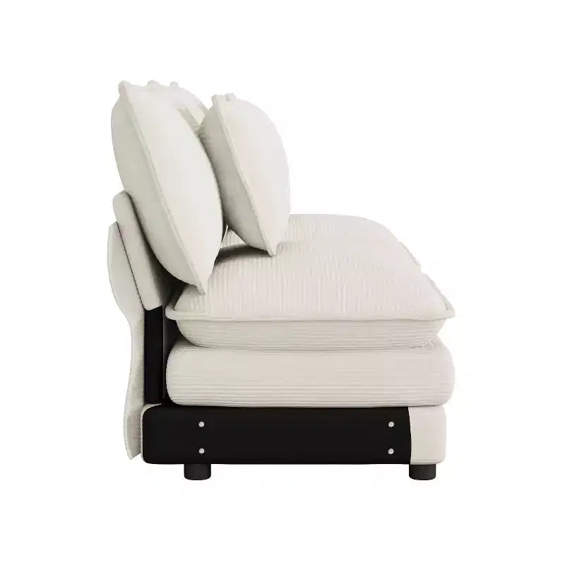 MAYEERTY 70.8 Canapé modulable moderne en velours côtelé, rembourré, avec deux oreillers pour salon, beige