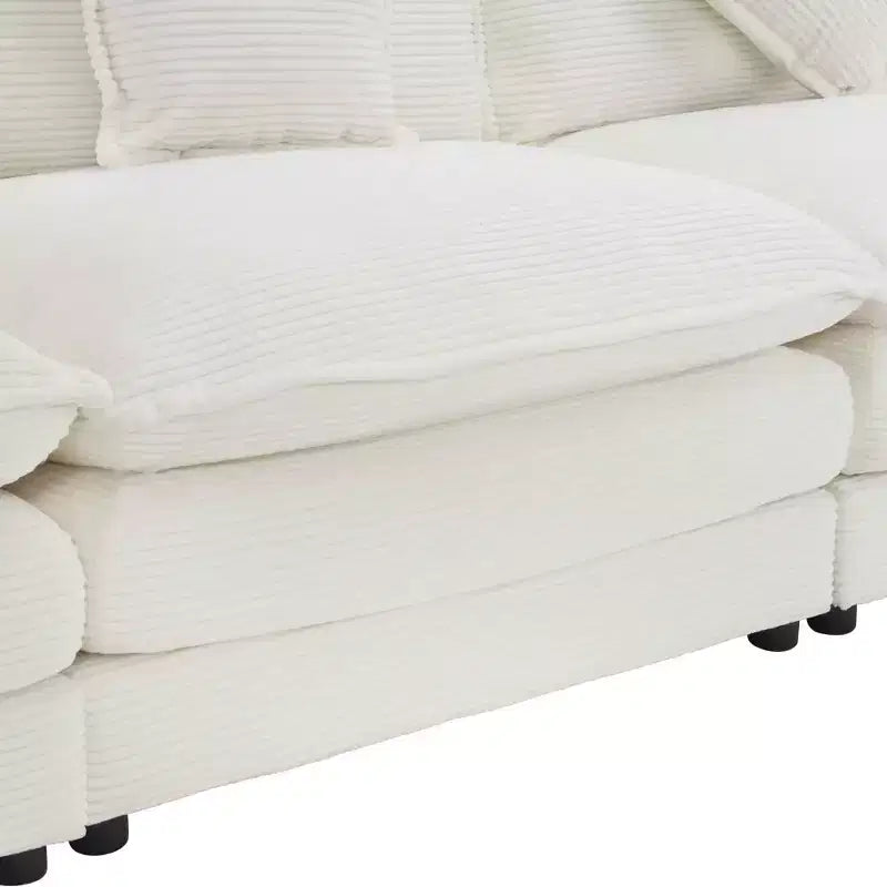 MAYEERTY 70.8 Canapé modulable moderne en velours côtelé, rembourré, avec deux oreillers pour salon, beige