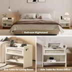 Table de chevet en rotin, lot de 1, table d'appoint, table de chevet moderne avec 2 tiroirs de rangement, convient pour chambre, bureau ou salon.