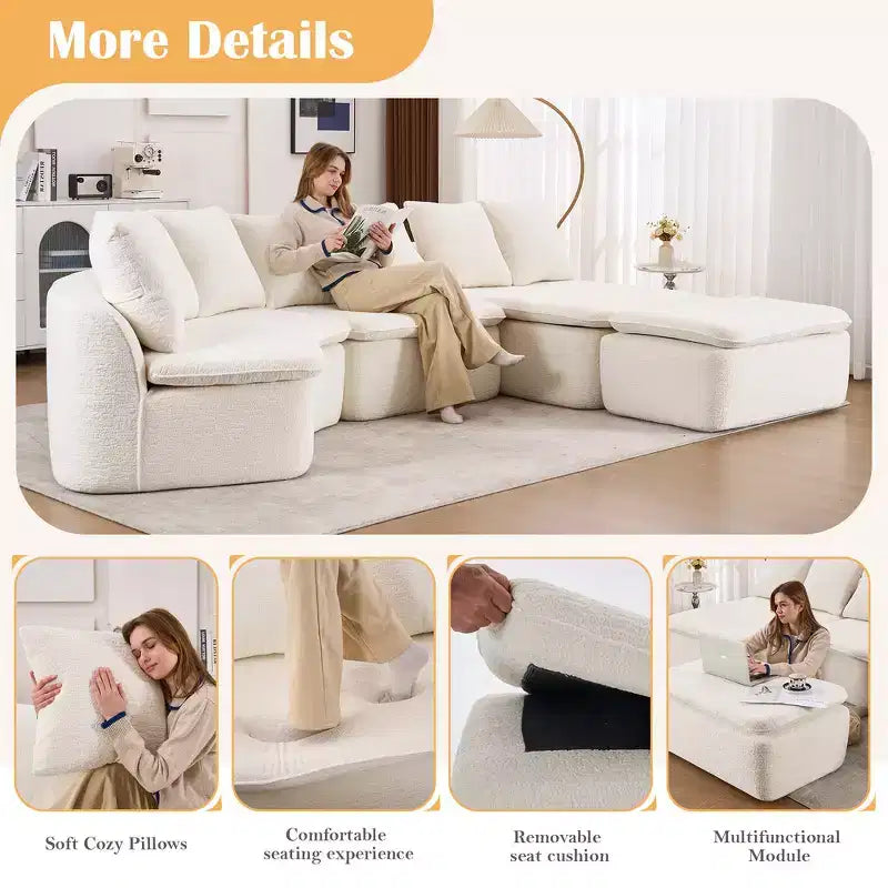 Canapé d'angle modulaire en U Whisen de 338 cm avec module inclinable amovible