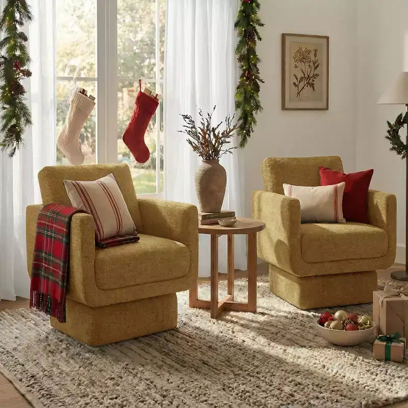 Lot de 2 fauteuils d'appoint modernes pivotants à 360°, fauteuils de salon rembourrés avec assise épaisse de 16,5 cm pour salon, chambre ou bureau - Panipeachy