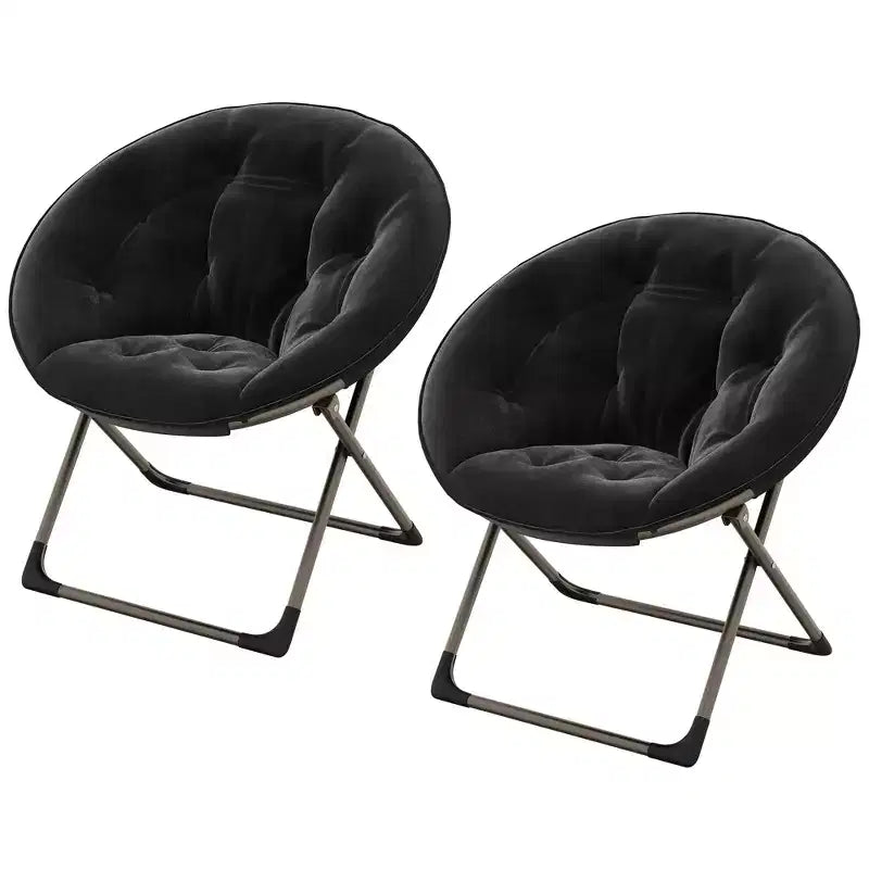 Fauteuil soucoupe géant en peluche pour chambre ou dortoir – Chaise longue d'appoint pliable avec cadre métallique robuste, assise ultra confortable, Noir et or