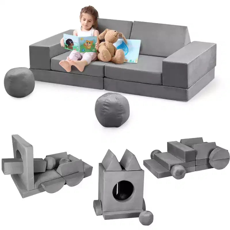 Canapé de jeu modulaire 12 pièces pour enfants, canapé sectionnel créatif pour salle de jeux et chambre à coucher, canapé pour tout-petits pour dormir, lire et jouer imaginatif