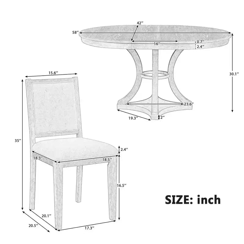 Ensemble de salle à manger rond extensible pour 4 personnes, ensemble de salle à manger rétro fonctionnel en bois 5 pièces avec 4 chaises rembourrées pour la cuisine