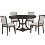 Ensemble de salle à manger rond extensible pour 4 personnes, ensemble de salle à manger rétro fonctionnel en bois 5 pièces avec 4 chaises rembourrées pour la cuisine