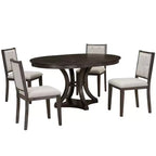 Ensemble de salle à manger rond extensible pour 4 personnes, ensemble de salle à manger rétro fonctionnel en bois 5 pièces avec 4 chaises rembourrées pour la cuisine