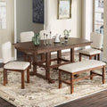 Extendable Wood Dining Table Set with Bench, 6 Pieces Kitchen Table Set with Removable Leaf and 4 Upholstered Dining Chairs, Beige,Espresso