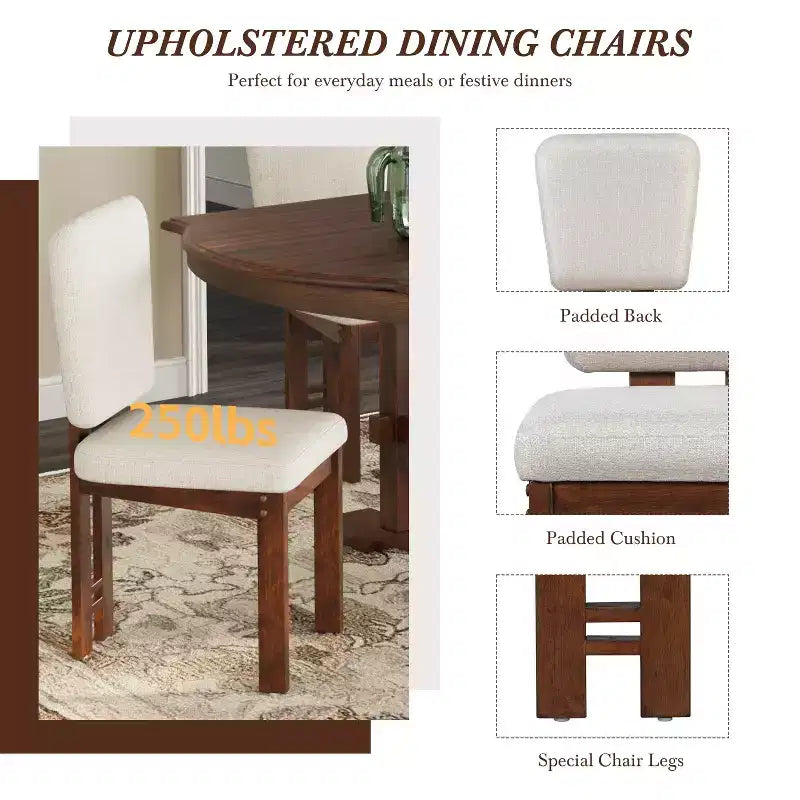 Ensemble table à manger extensible en bois avec banc, ensemble de table de cuisine 6 pièces avec rallonge amovible et 4 chaises de salle à manger rembourrées, beige, expresso