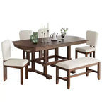 Ensemble table à manger extensible en bois avec banc, ensemble de table de cuisine 6 pièces avec rallonge amovible et 4 chaises de salle à manger rembourrées, beige, expresso