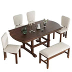 Ensemble table à manger extensible en bois avec banc, ensemble de table de cuisine 6 pièces avec rallonge amovible et 4 chaises de salle à manger rembourrées, beige, expresso